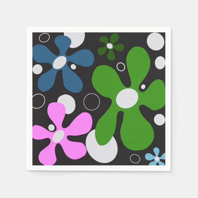 Funky flowers in green, pink, & blue napkins (Front)