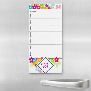Funky flowers monogram week planner magnetic notepad