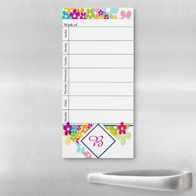 Funky flowers monogram week planner magnetic notepad (In Situ)