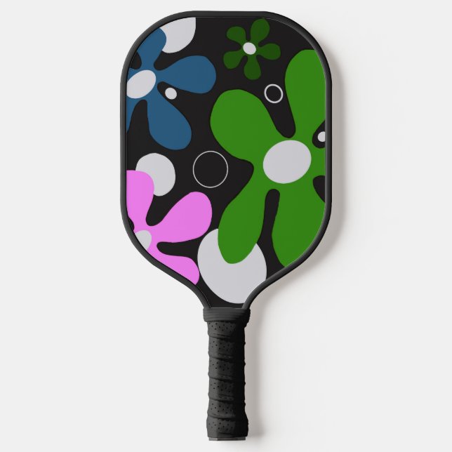 Funky flowers on pickleball paddle (Front)