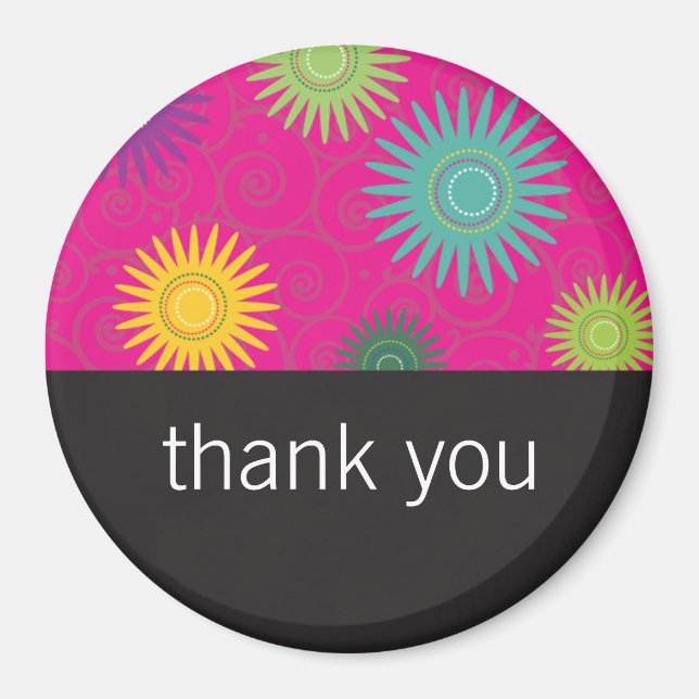 Funky Flowers on Pink Magnet (Front)