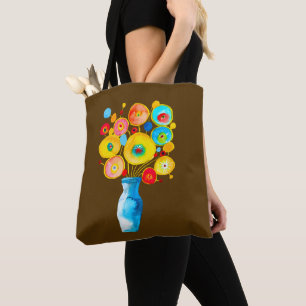 Funky flowers watercolor art tote bag