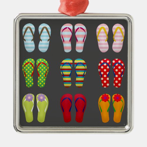 Funky footwear colorful Summer flip flops Metal Ornament