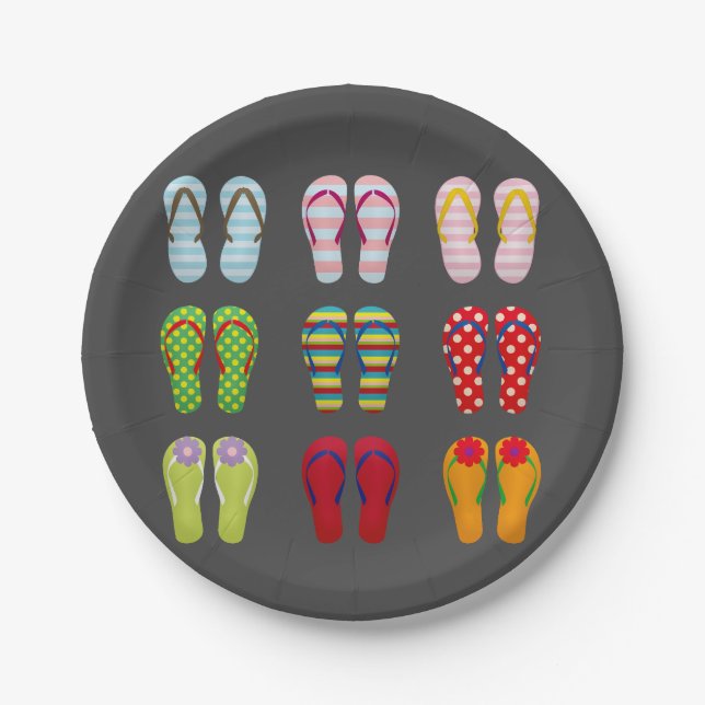 Funky footwear colorful Summer flip flops Paper Plates (Front)