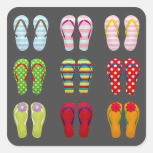 Funky footwear colorful Summer flip flops Square Sticker