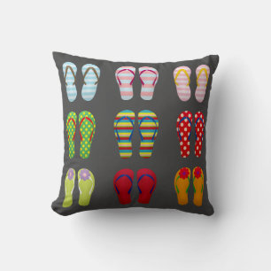 Funky footwear colorful Summer flip flops Throw Pillow
