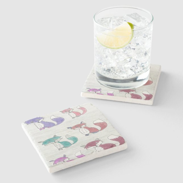 Funky Foxes Pattern Stone Coaster (Side)