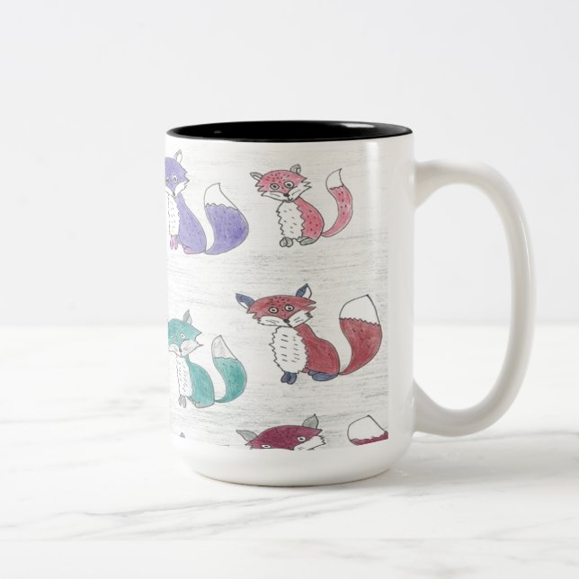Funky Foxes Pattern Two-Tone Coffee Mug (Right)