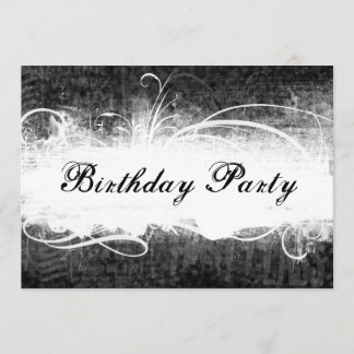 Funky Fresh Black Grunge Birthday Party Invitation