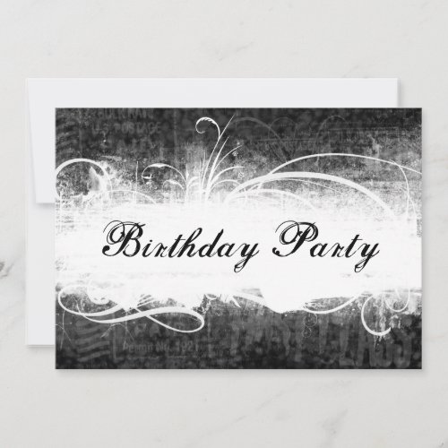 Funky Fresh Black Grunge Birthday Party Invitation