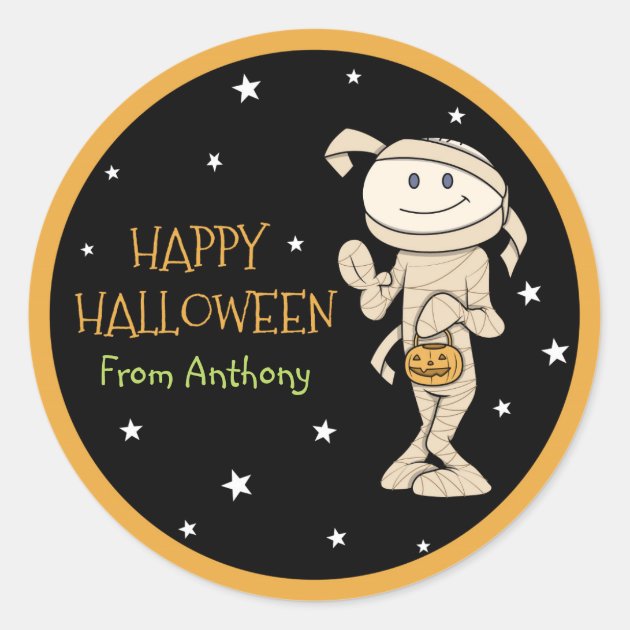 Funky Friends Personalized Mummy Halloween Sticker