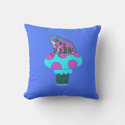 Funky Frog and Toadstool Throw Pillow