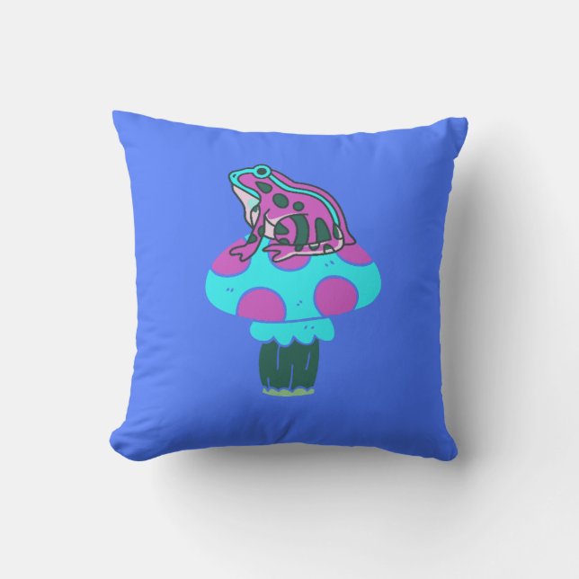 Funky Frog and Toadstool Throw Pillow (Front)