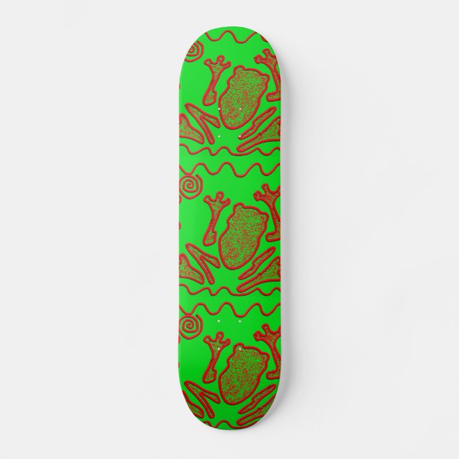 Funky Frog Lime Green Red Toad Kids Doodle Art Skateboard Deck (Front)