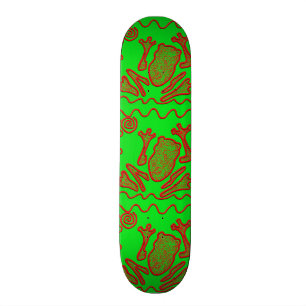 Funky Frog Lime Green Red Toad Kids Doodle Art Skateboard Deck