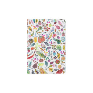 Funky Fruits and Veggies Colorful Watercolor Passport Holder