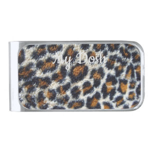 funky fun fluffy leopard print pattern original silver finish money clip