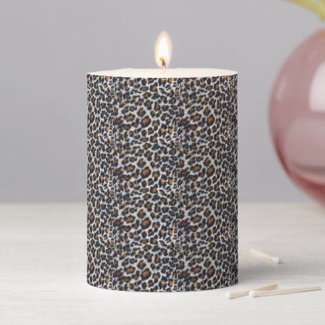 funky fun fluffy leopard print pattern  pillar can candle (In Situ)