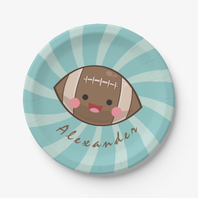 Funky Fun Football Kawaii Personalized Kids Party Paper Plates (Front)