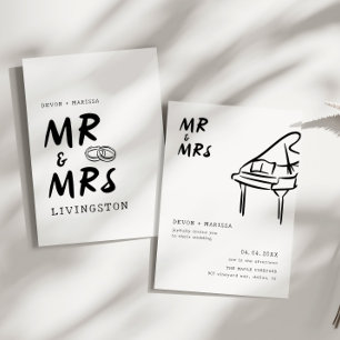 Funky Fun Retro Mr & Mrs Illustrated Wedding Invitation
