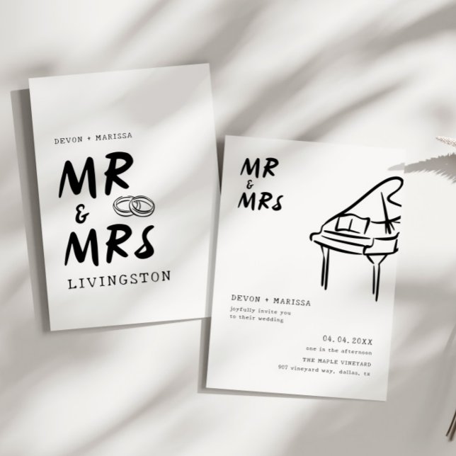 Funky Fun Retro Mr & Mrs Illustrated Wedding Invitation (Creator Uploaded)