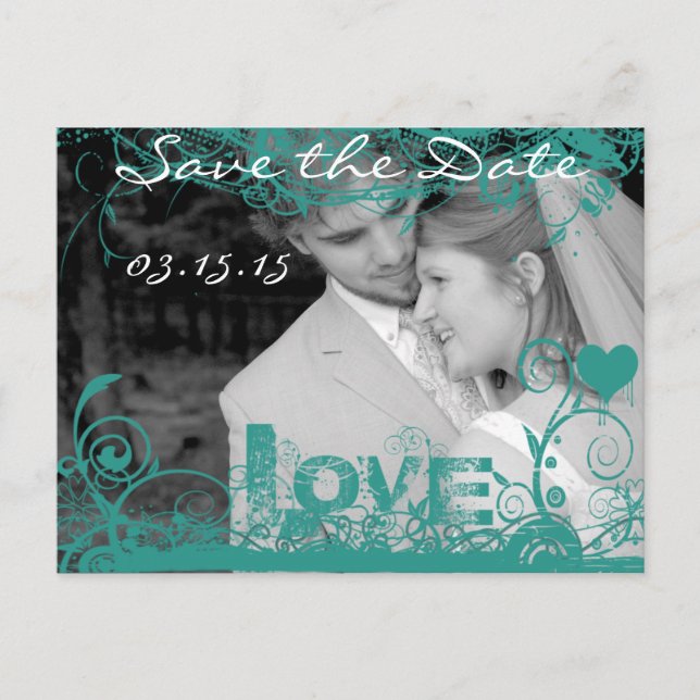 Funky Fun Save The Date with Your Photos Announcement Postcard (Front)