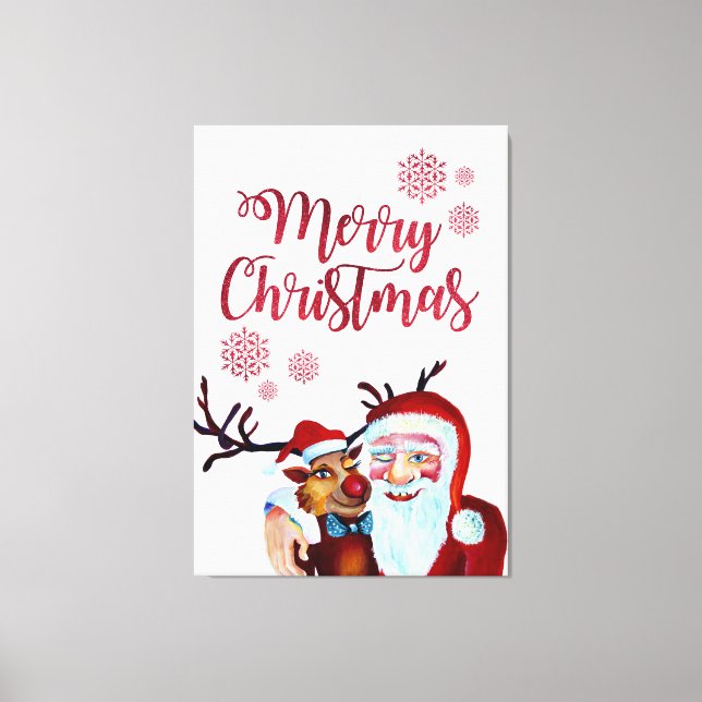 Funky Funny Hilarious Santa and Rudolf  Reindeer Canvas Print (Front)