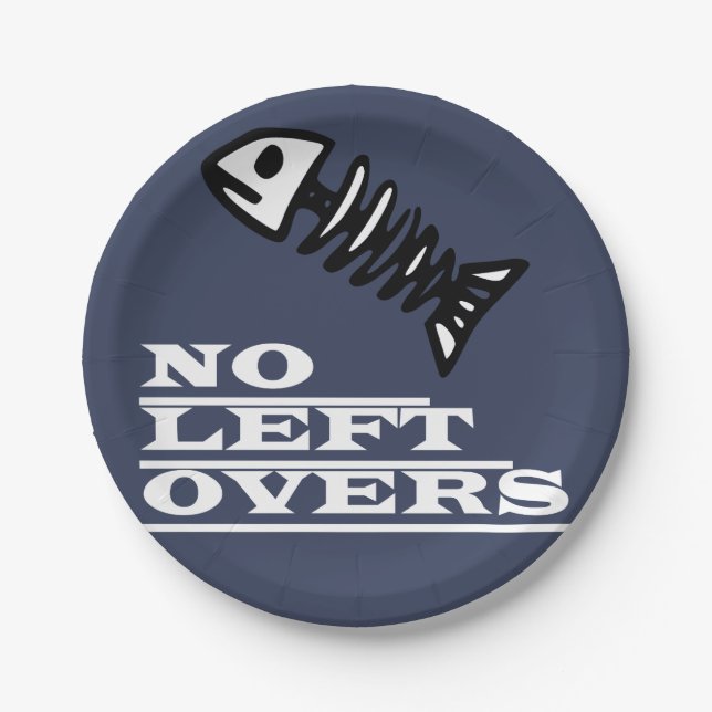 Funky Funny No Left Overs Fish Skeleton Paper Plates (Front)