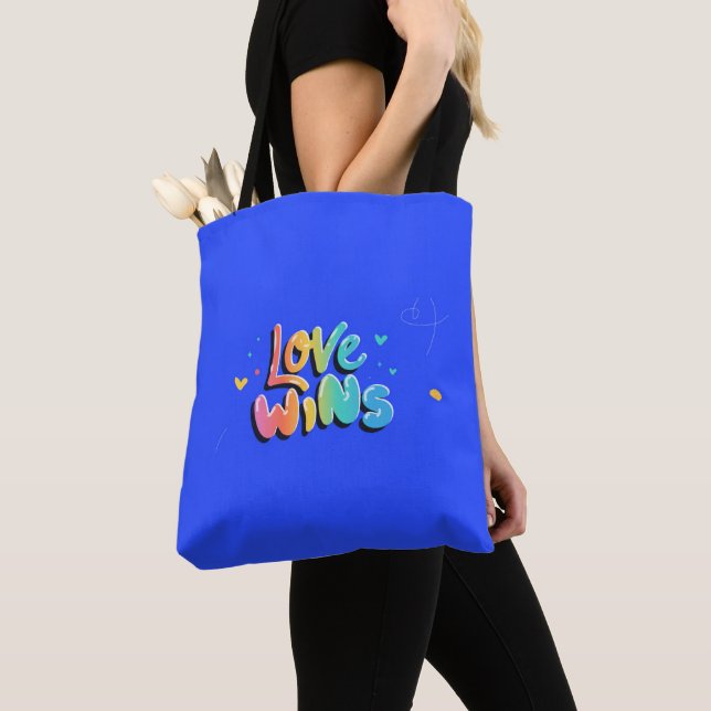 Funky Gay Pride Rainbow LGBTQ+ Love Wins Tote Bag (Close Up)