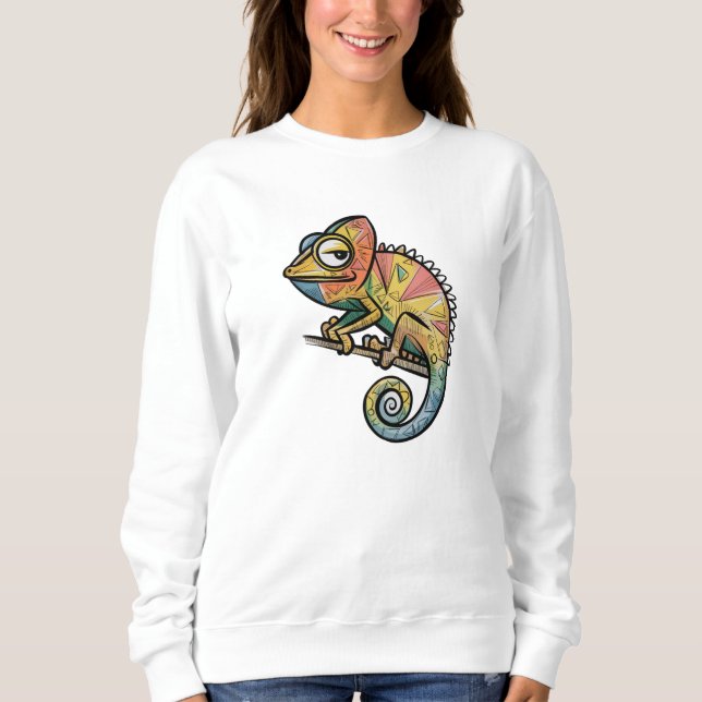 Funky Geometric Chameleon – Colorful Cartoon Repti Sweatshirt (Front)