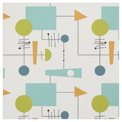 Funky Geometric Flow Chart Mid-Century Modern Fabric