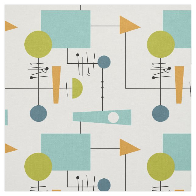 Funky Geometric Flow Chart Mid-Century Modern Fabric (Swatch)