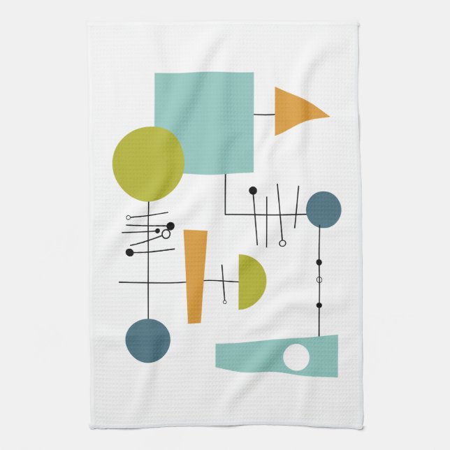 Funky Geometric Flowchart Mid Century Retro Kitchen Towel (Vertical)