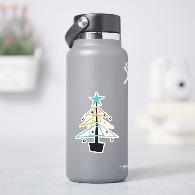 Funky Geometric Mid Century Retro Christmas Tree Sticker (HydroFlask)