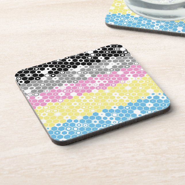 Funky Geometric Mod Abstract Polygender Pride Flag Beverage Coaster (Left Side)