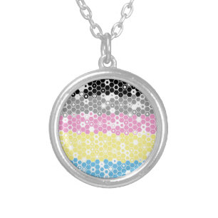 Funky Geometric Mod Abstract Polygender Pride Flag Silver Plated Necklace