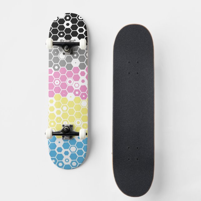 Funky Geometric Mod Abstract Polygender Pride Flag Skateboard (Front)