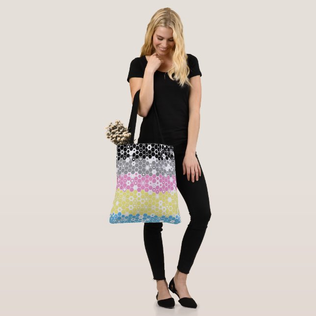 Funky Geometric Mod Abstract Polygender Pride Flag Tote Bag (On Model)