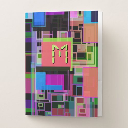 Funky Geometric Monogram Squares Pocket Folder
