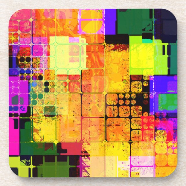 Funky Geometric Multicolored Design Drink Coaster (Front)