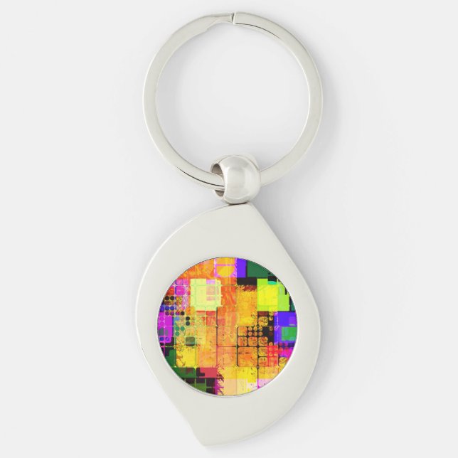 Funky Geometric Multicolored Design Keychain (Front)