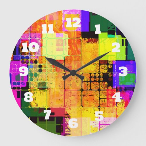 Funky Geometric Multicolored Design Large Clock