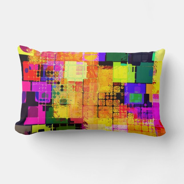 Funky Geometric Multicolored Design Lumbar Pillow (Front)
