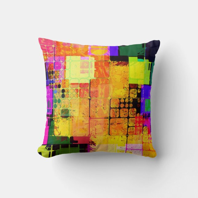 Funky Geometric Multicolored Design Throw Pillow (Front)