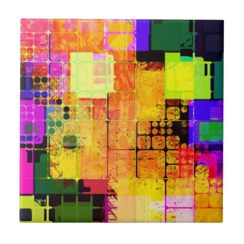 Funky Geometric Multicolored Design Tile