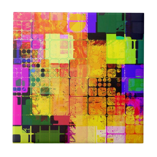 Funky Geometric Multicolored Design Tile (Front)