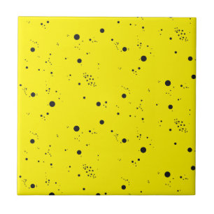 Funky Geometry Abstract Art Dots Yellow Black Ceramic Tile