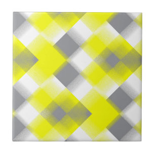 Funky Geometry Abstract Art Yellow Grey White Ceramic Tile