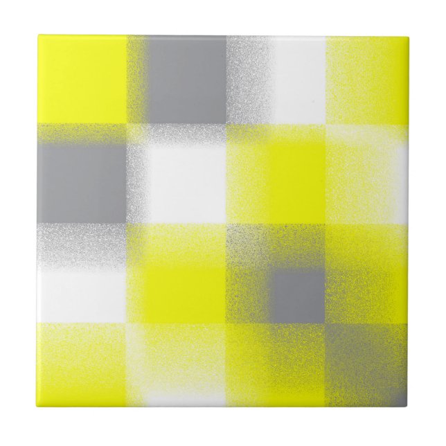 Funky Geometry Abstract Art Yellow Grey White Ceramic Tile (Front)