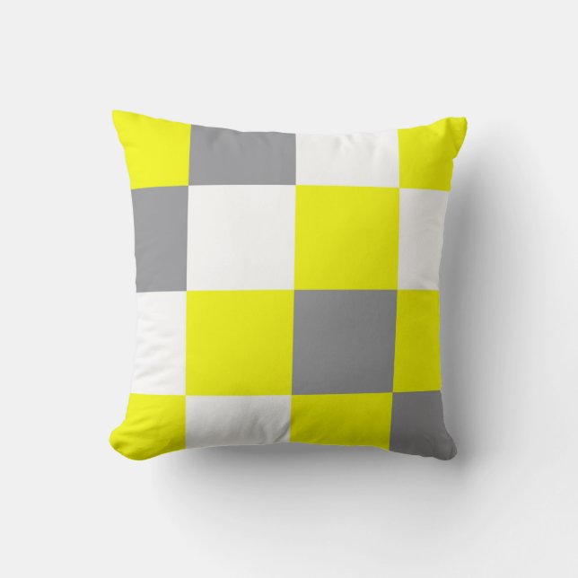 Funky Geometry Abstract Art Yellow Grey White Throw Pillow (Front)